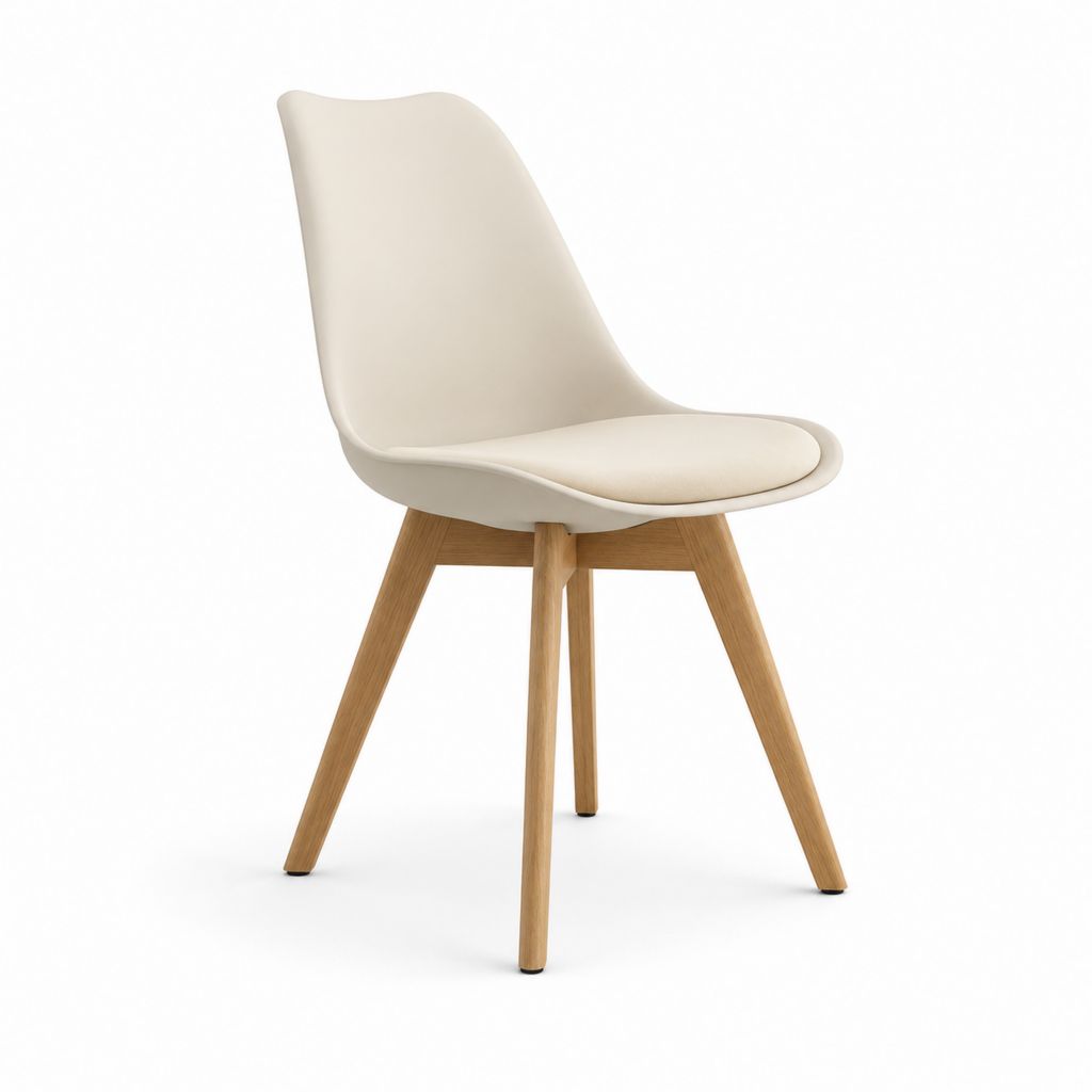 Esszimmerstuhl Cremeweiß mit PP-Schale PU-Sitz und Eichenholzbeinen 47 x 54 x 82 cm