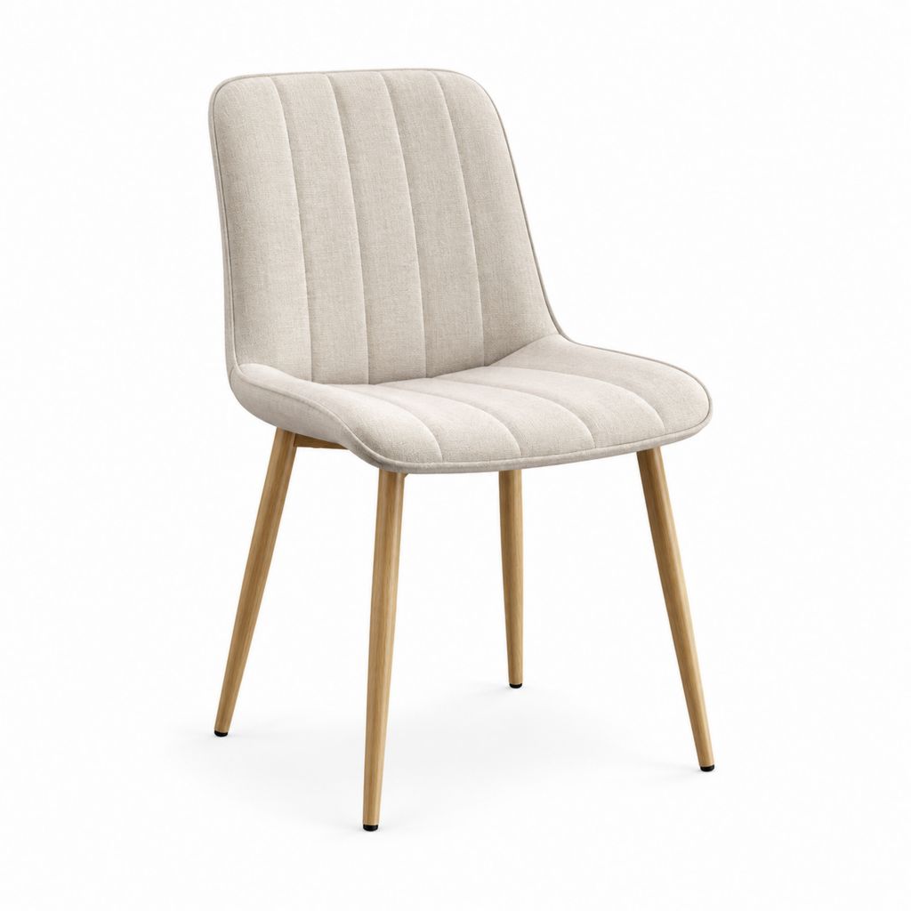Esszimmerstuhl Beige gepolstert mit Polyesterbezug und Eichenholzbeinen 49 x 57 x 86 cm