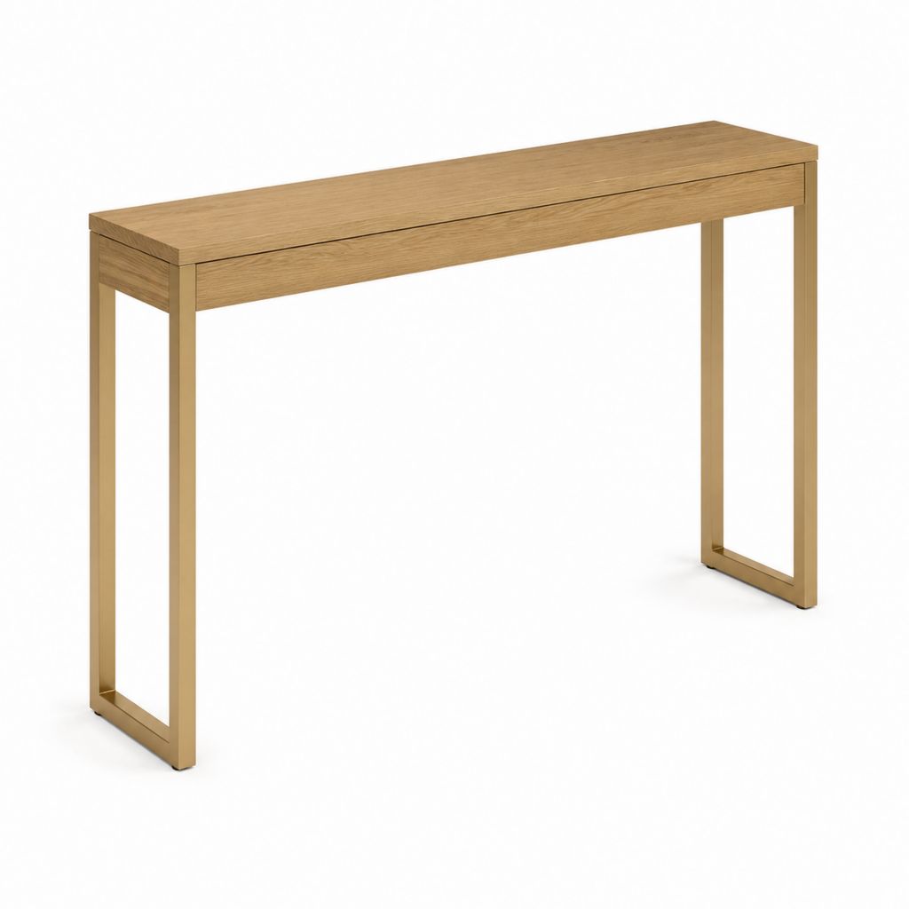Konsolentisch Eichefarben mit goldfarbenem Stahlgestell und Schublade 120 x 35 x 80 cm