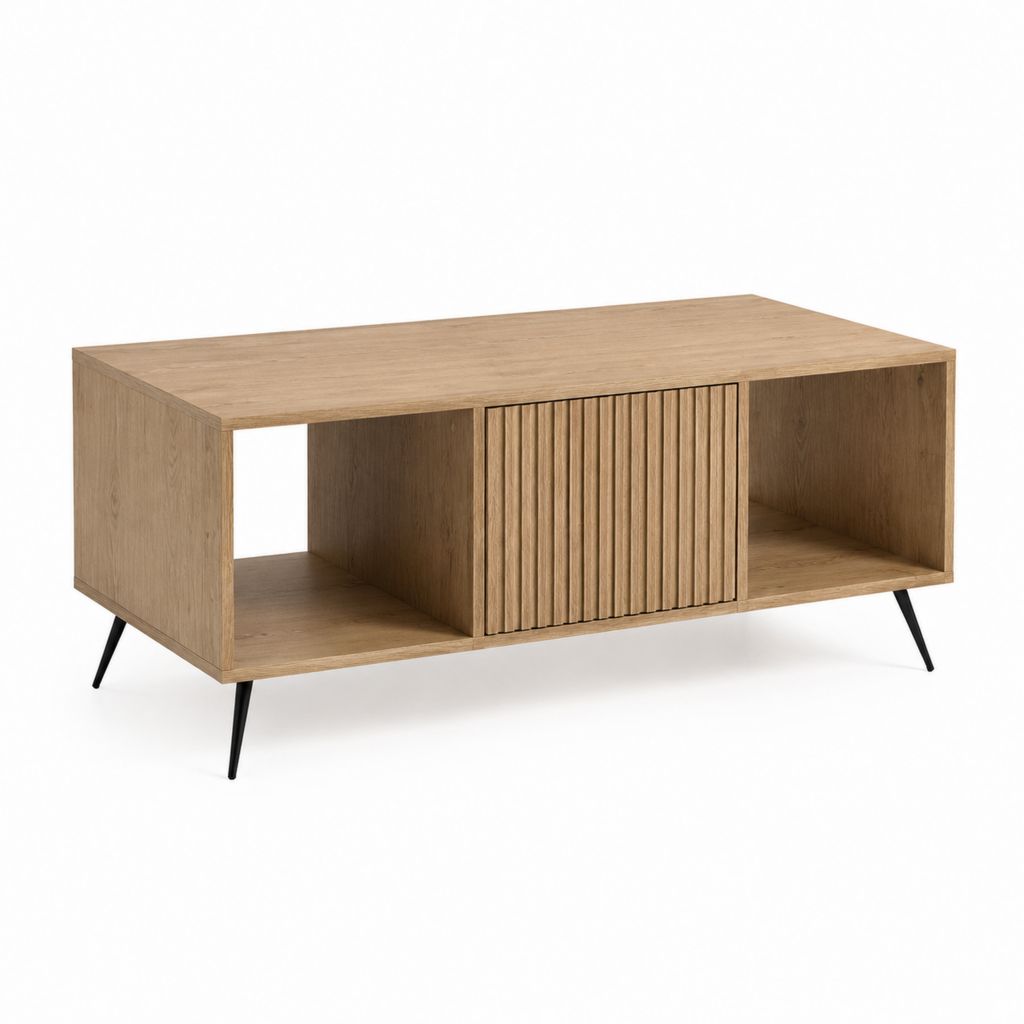 Couchtisch Eichenoptik MDF rechteckig mit Schiebetür und Stauraum 120 x 40 x 50 cm