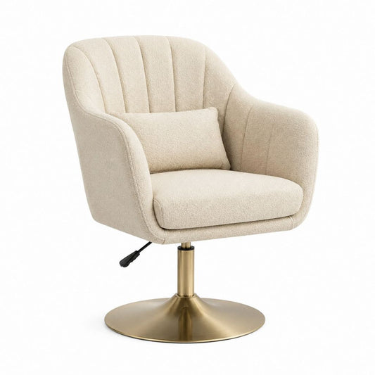Drehbarer Sessel Creme aus Polyester-Bouclé mit Stahlfuß 76 x 79 x 80-90 cm