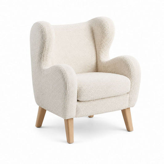 Ohrensessel Cremeweiß mit Bouclébezug aus Polyester und Massivholzfüßen 75 x 85 x 95 cm