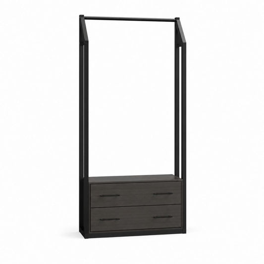 Offener Kleiderschrank Schwarz mit Kleiderstange und 2 Schubladen aus Spanplatte 80 x 45 x 200 cm