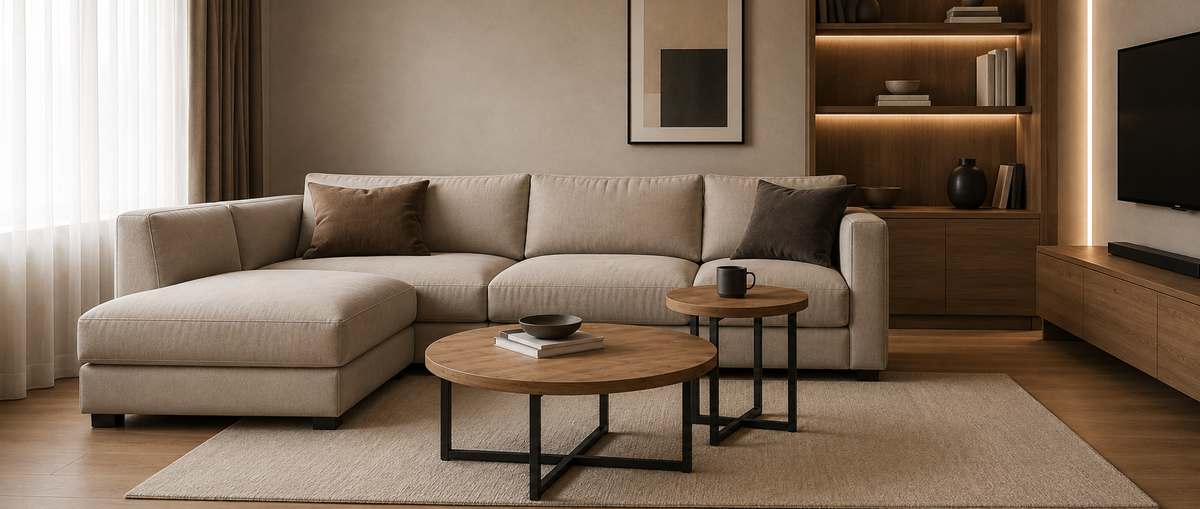 Rundes Couchtisch-Set aus Holz