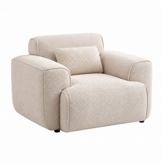Sessel Bouclé Creme Polyester abgerundet 105 x 92 x 78 cm