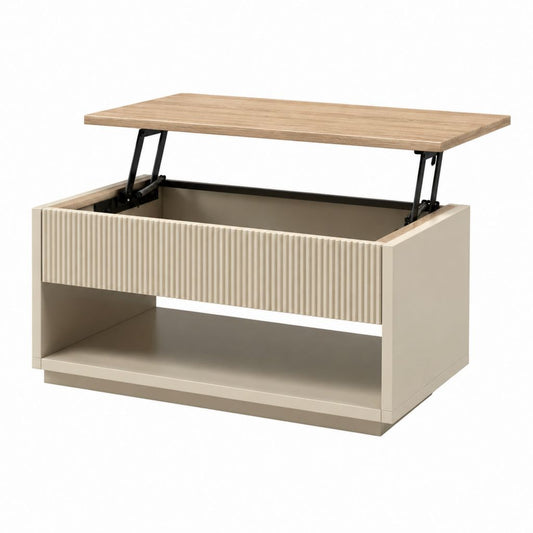 Couchtisch mit hochklappbarer Tischplatte Beige Eichenoptik MDF rechteckig 100 x 60 x 45 cm