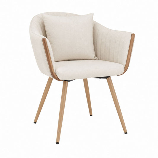 Esszimmerstuhl mit Armlehnen Creme Polyester Buchenholz 60 x 62 x 82 cm