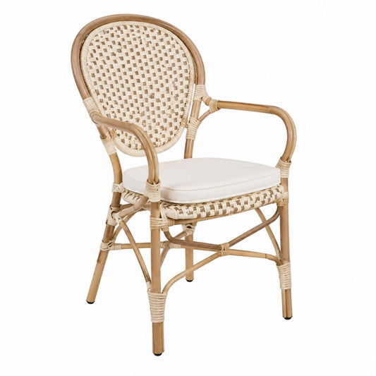 Esszimmerstuhl mit Armlehnen Natur Rattan Polyester Sitzkissen 58 x 60 x 88 cm