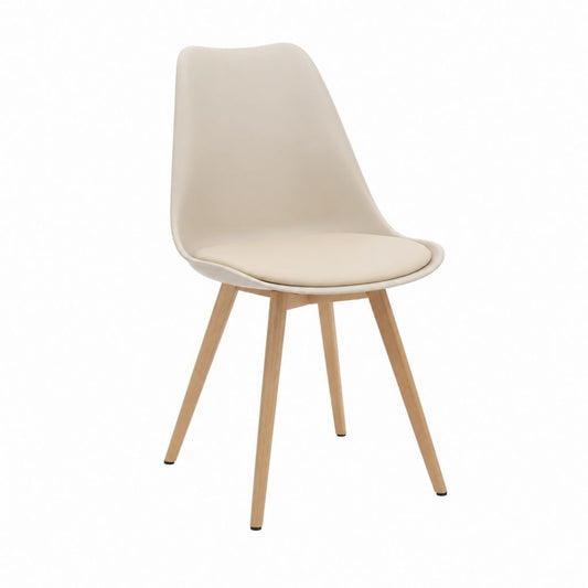 Esszimmerstuhl Beige mit PP-Sitzschale PU-Kunstlederpolsterung und Buchenholzbeinen 48 x 53 x 82 cm