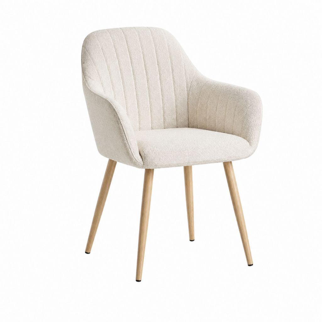 Esszimmerstuhl mit Armlehnen Creme Bouclé-Polyester Massivholz Gestell 58 x 60 x 82 cm