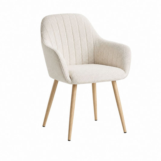 Esszimmerstuhl mit Armlehnen Creme Bouclé-Polyester Massivholz Gestell 58 x 60 x 82 cm