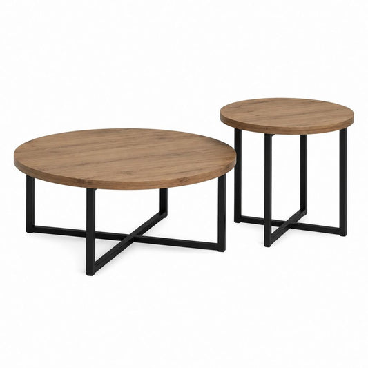 Couchtisch Set 2-teilig Braun MDF Stahl Rund 80 x 80 x 45 cm und 60 x 60 x 55 cm
