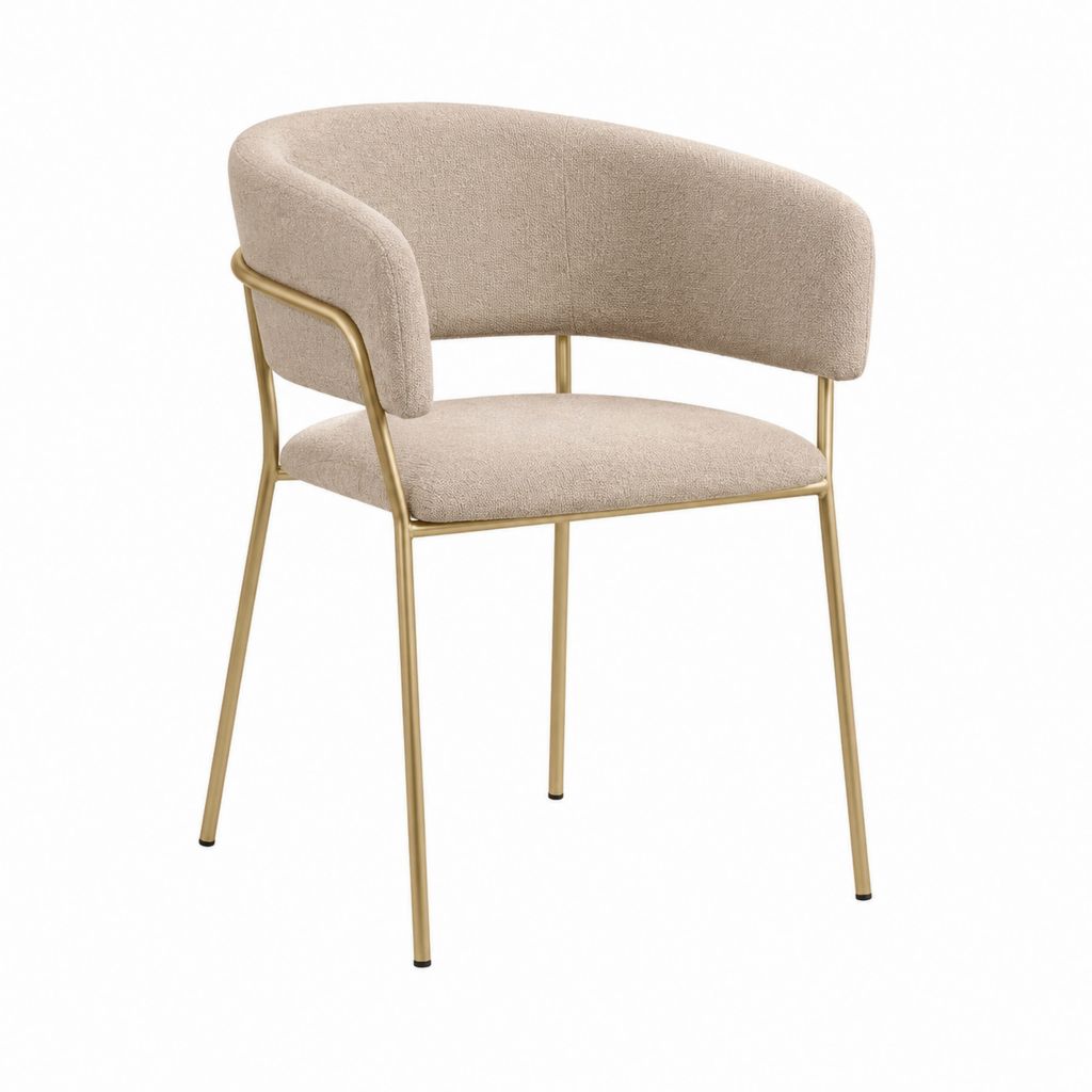 Esszimmerstuhl Armlehnstuhl Beige mit Polyester-Bouclébezug und Stahlgestell in Gold 57 x 58 x 78 cm