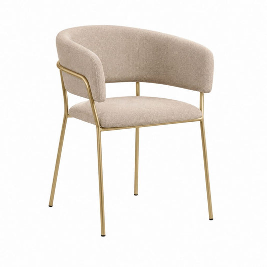 Esszimmerstuhl Armlehnstuhl Beige mit Polyester-Bouclébezug und Stahlgestell in Gold 57 x 58 x 78 cm