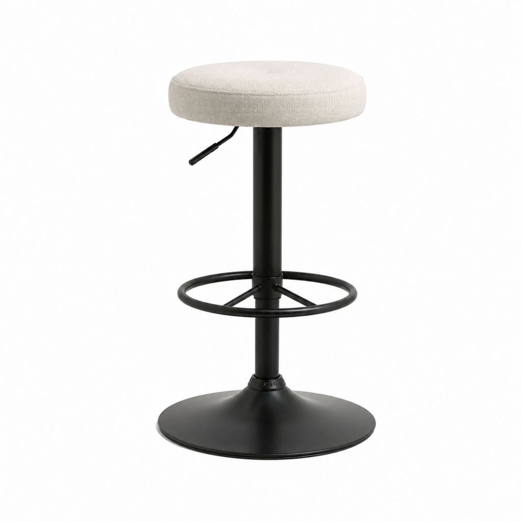 Barhocker höhenverstellbar Beige Polyester Rund mit schwarzem Stahlfuß Ø 36 cm Höhe 62-84 cm