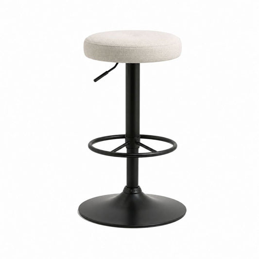 Barhocker höhenverstellbar Beige Polyester Rund mit schwarzem Stahlfuß Ø 36 cm Höhe 62-84 cm