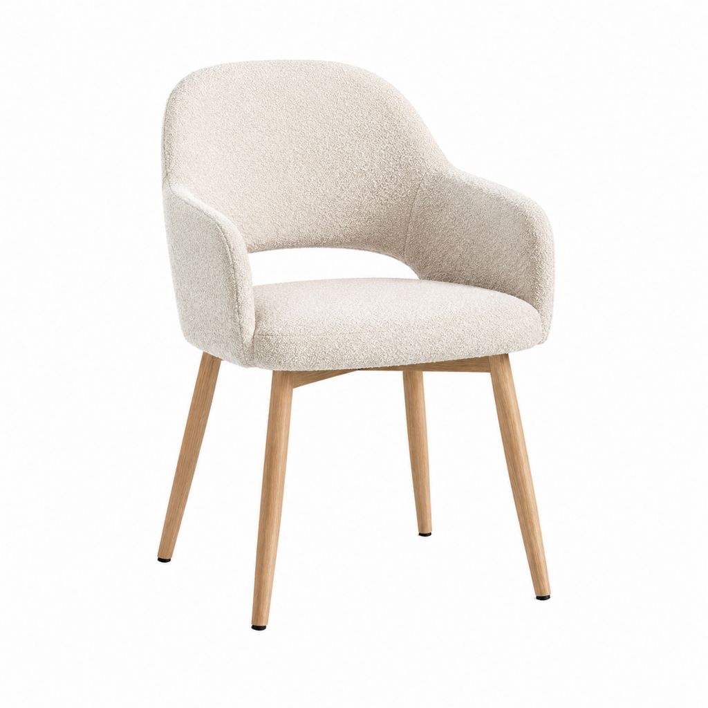 Esszimmerstuhl mit Armlehnen Creme Polyester-Bouclé Massivholzgestell 58 x 57 x 80 cm