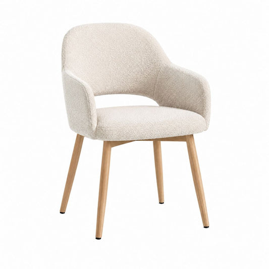 Esszimmerstuhl mit Armlehnen Creme Polyester-Bouclé Massivholzgestell 58 x 57 x 80 cm