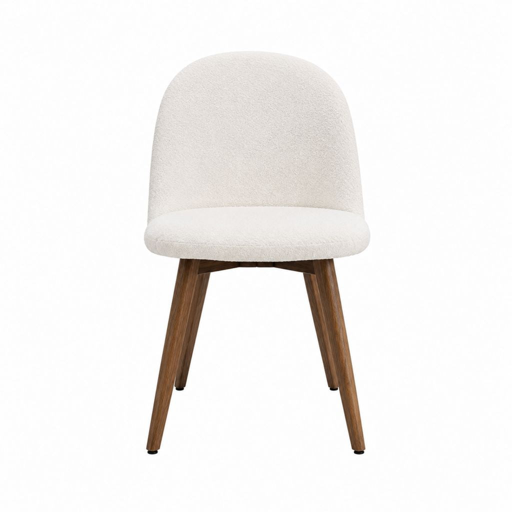 Esszimmerstuhl mit Rückenlehne in Creme Bouclé-Polyester und walnussfarbenem Massivholz 80 x 48 x 56 cm