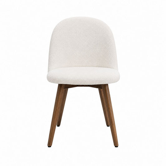 Esszimmerstuhl mit Rückenlehne in Creme Bouclé-Polyester und walnussfarbenem Massivholz 80 x 48 x 56 cm