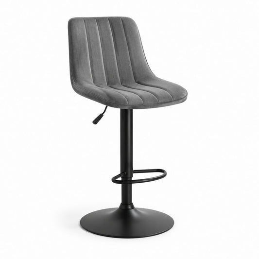 Höhenverstellbarer Barhocker Grau mit Polyester-Samtbezug und Stahlfuß 45 x 52 x 91-112 cm