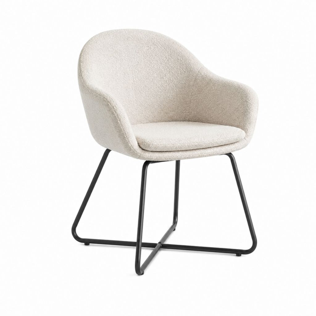 Esszimmerstuhl mit Armlehnen Creme Bouclé-Polyester Stahl Kufengestell 58 x 60 x 82 cm