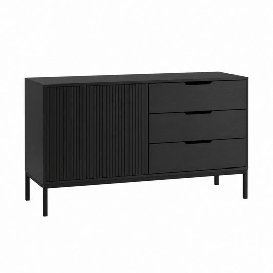 Kommode Schwarz aus melaminbeschichteter Spanplatte rechteckig mit 1 Tür und 3 Schubladen 120 x 40 x 80 cm
