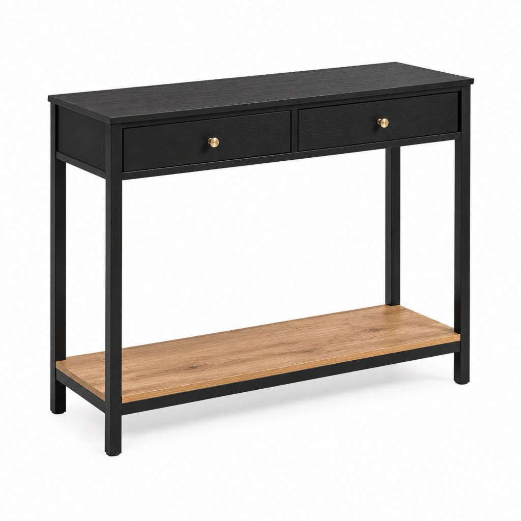 Konsolentisch Schwarz Braun aus MDF und Stahl mit 2 Schubladen 120 x 40 x 80 cm