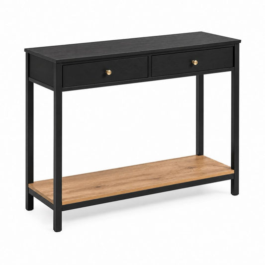 Konsolentisch Schwarz Braun aus MDF und Stahl mit 2 Schubladen 120 x 40 x 80 cm